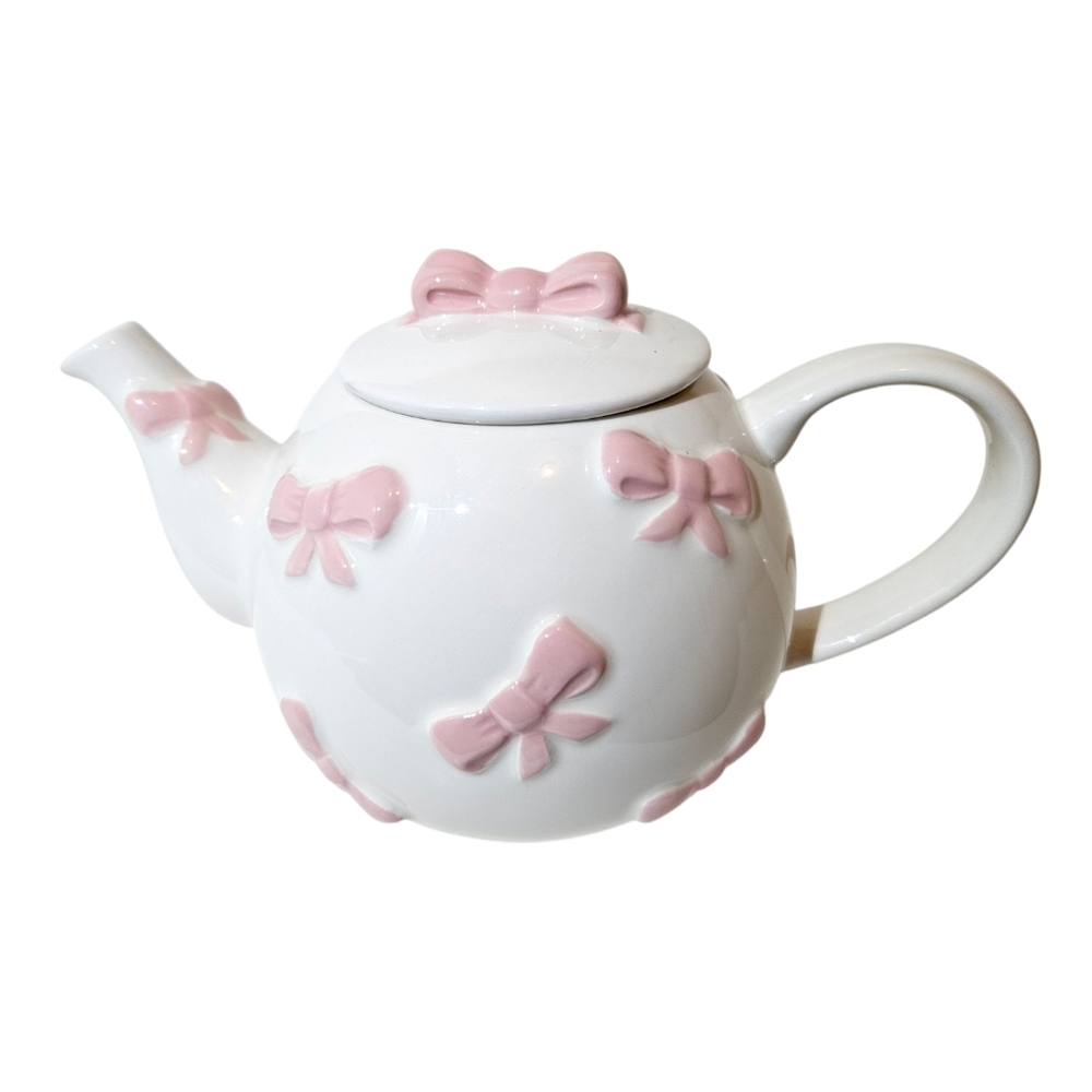 Pink Bow 🎀 Coquette Girl hand painted Ceramic Teapot Lang NWT viral